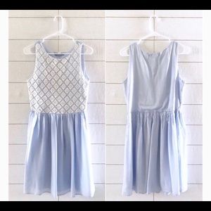 🔴Francesca's Buttons Blue Dress White Lace